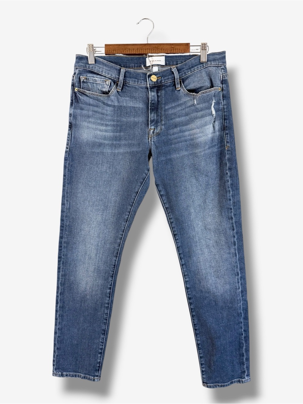Frame Le Garçon Jeans Size 30 Medium Azure Wash Distressed Stretch Denim